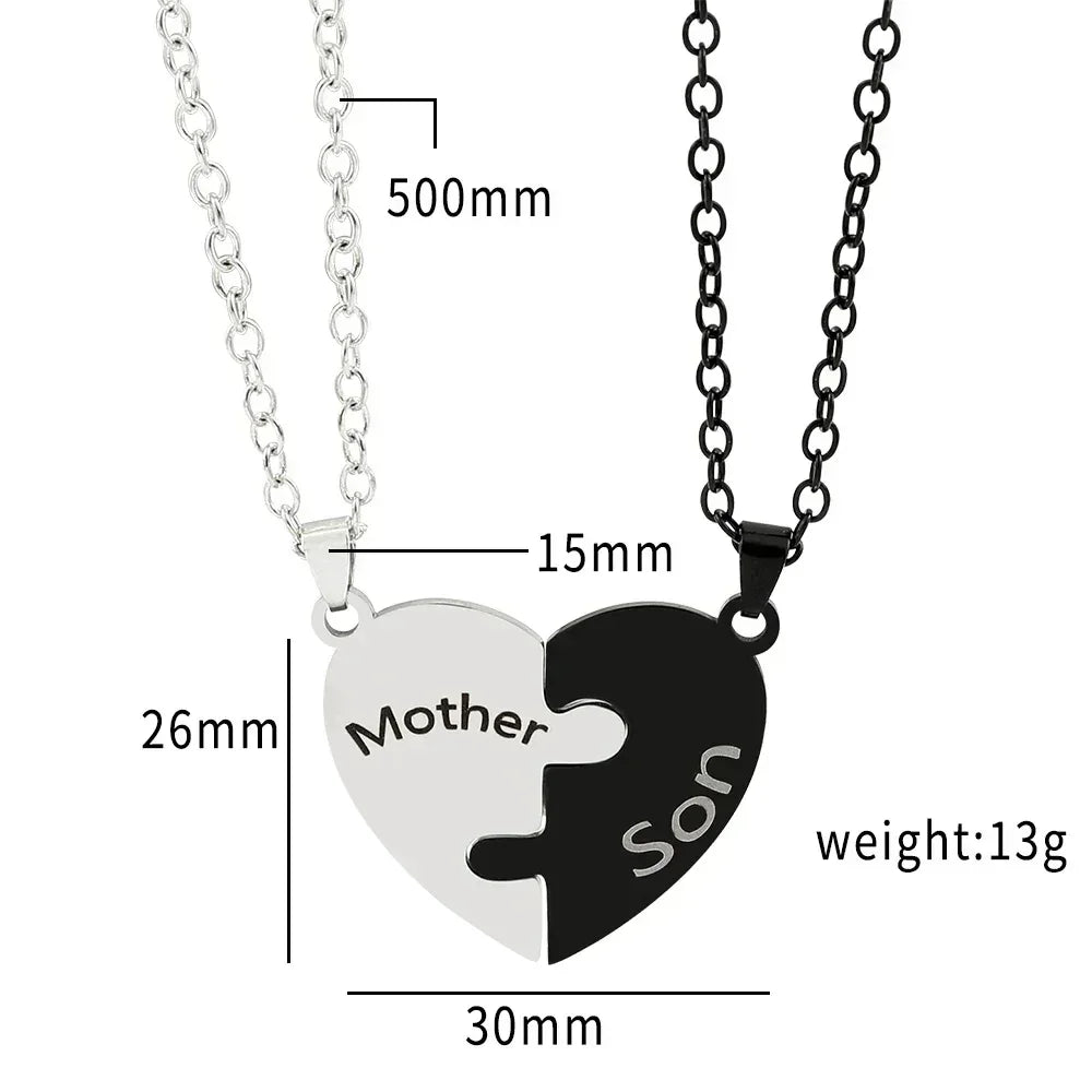 Collar con colgante de rompecabezas de corazón de amor para padre, madre, hijo e hija, joyería de acero inoxidable para mujer, regalo para el Día de la Madre