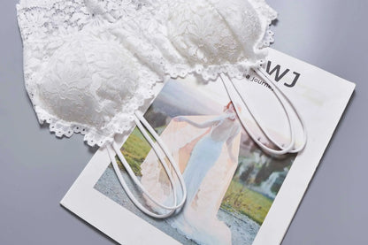 女士無鋼圈蕾絲花朵胸罩上托性感內衣全罩杯露背背心胸罩柔軟上衣加大尺碼內衣