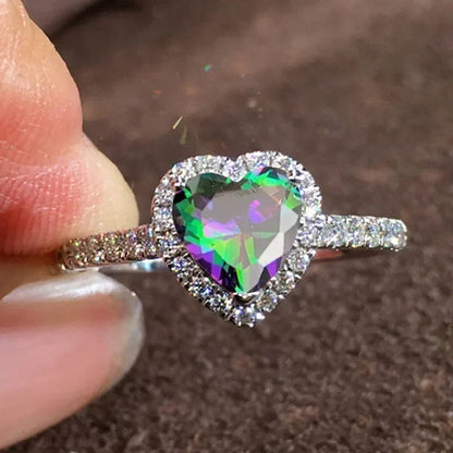 Anillo de corazón de melocotón europeo y americano para mujer, personalizado, con forma de corazón, circón con incrustaciones de diamantes, joyería de moda al por mayor, 2025