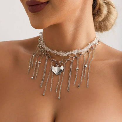 Collar de cuentas de corazón de moda para mujer, estilo bohemio, elegante, con cadena de cristal irregular, gargantilla Y2K, exquisito regalo de fiesta, accesorios de joyería