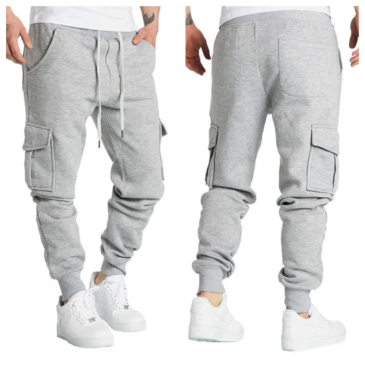 Pantalones deportivos para hombre de corte recto con cordón y múltiples bolsillos