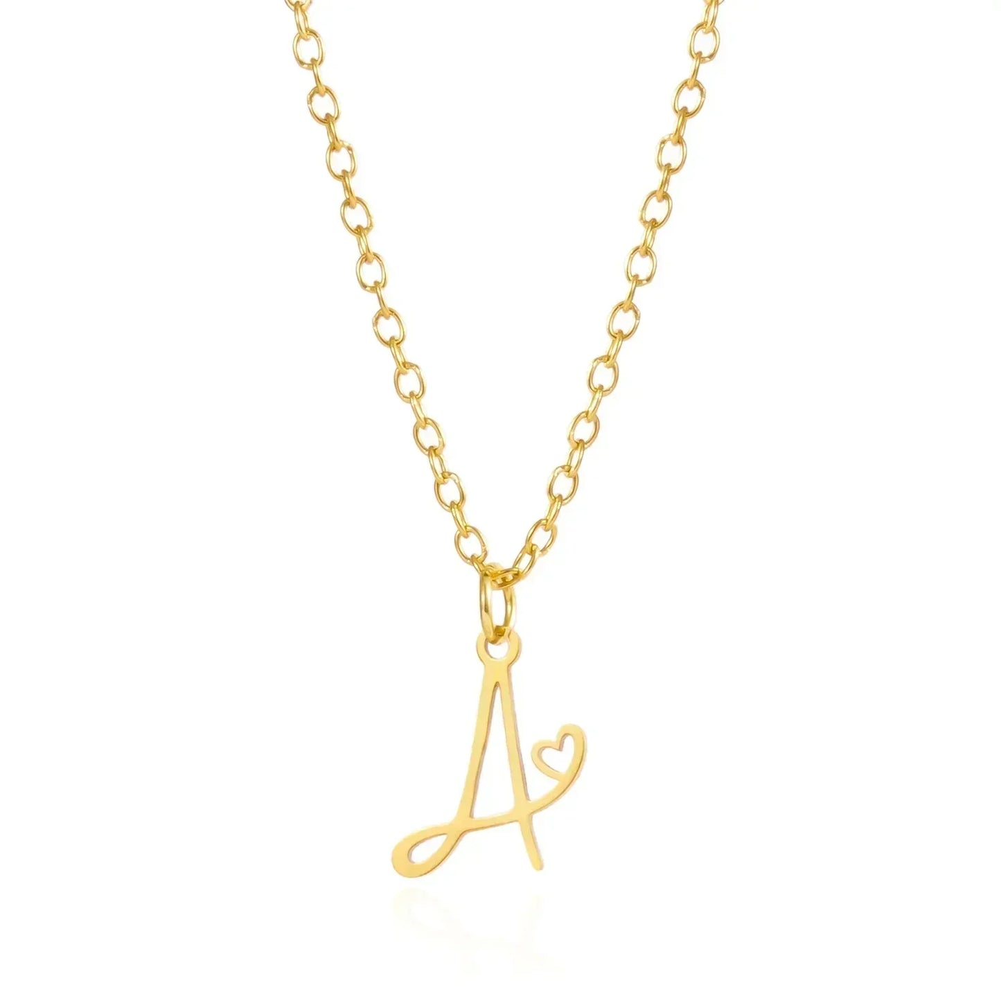 Collar de acero inoxidable con colgante de corazón y 26 letras iniciales para mujer, color dorado, con alfabeto de la A a la Z, regalo de cumpleaños