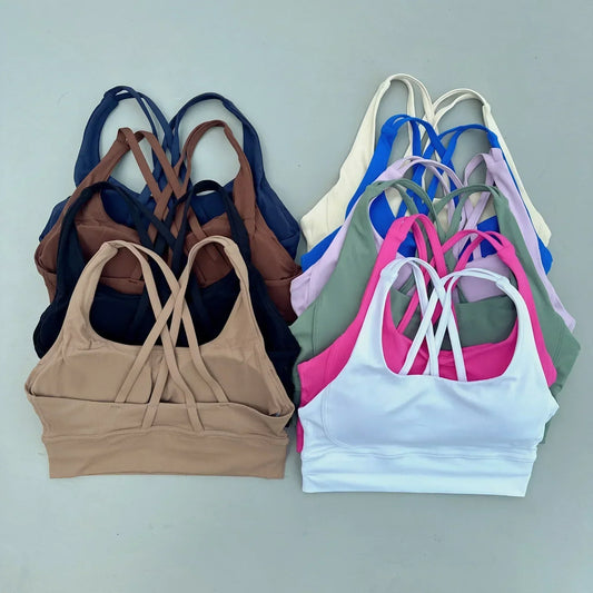 Sujetador deportivo de color liso para mujer, suave, de alta resistencia, ajustado, para entrenamiento integral, gimnasio, yoga, ropa interior con almohadilla para el pecho