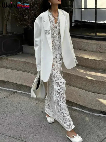 Vestido con volantes y bordado de gatitos extraños para mujer, sexy, escote en V profundo, aberturas transparentes