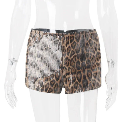 Shorts elegantes y brillantes con estampado de leopardo retro de WhereMery