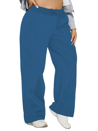 Plus Size Wide Leg  European Fit Straight Pockets Loose Elastic Waist Pants