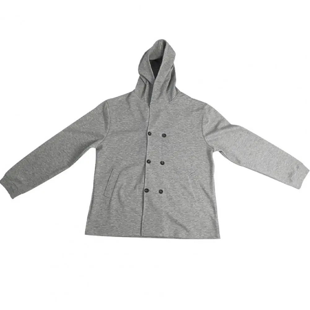 Men’s Double-Breasted Hooded Windbreaker Jacket