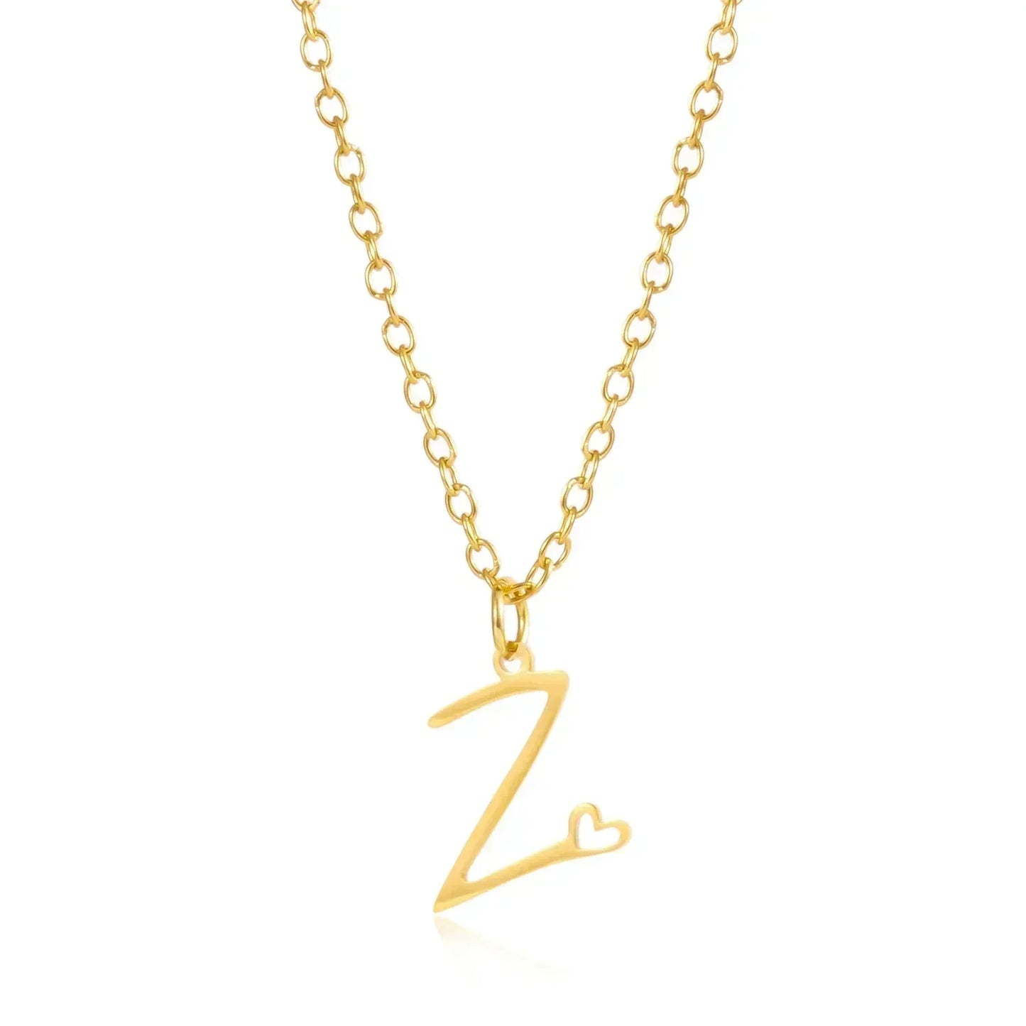 Collar de acero inoxidable con colgante de corazón y 26 letras iniciales para mujer, color dorado, con alfabeto de la A a la Z, regalo de cumpleaños