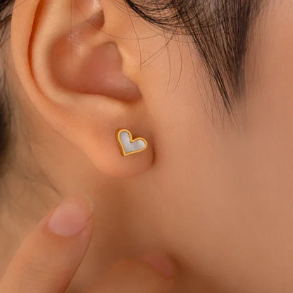 ANENJERY - Collar, pulsera y pendientes de acero inoxidable 316L con forma de corazón y concha para mujeres y niñas, conjunto de joyería sencilla de moda, regalos al por mayor