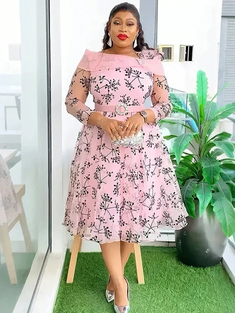 婚禮派對女士連身裙 Dashiki 印花