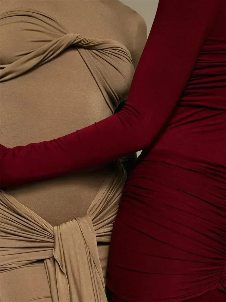 Vestido maxi sexy plisado para mujer de Tossy con retazos y manga larga ajustada