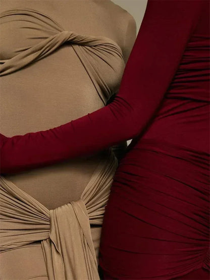 Vestido maxi sexy plisado para mujer de Tossy con retazos y manga larga ajustada