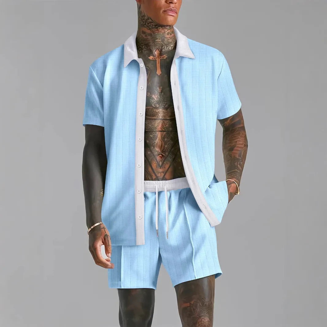 Conjunto de pantalones cortos de playa para hombre de estilo retro y fresco de verano.