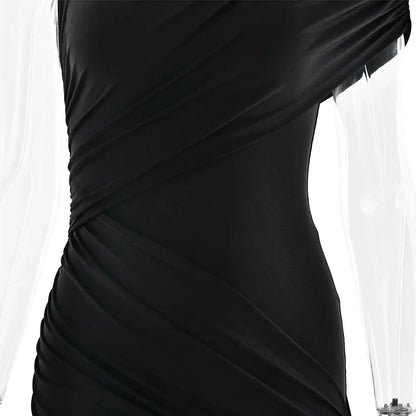 Vestido mini plisado irregular | Vestido urbano con borlas en el dobladillo