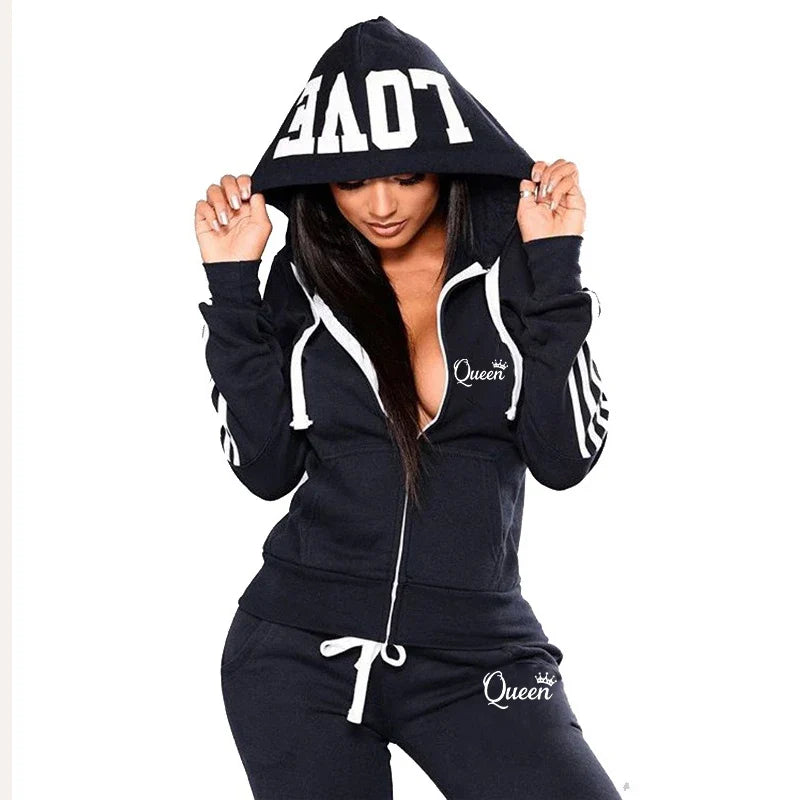 ChicStride: Women's Striped Hoodie & Jogger Set