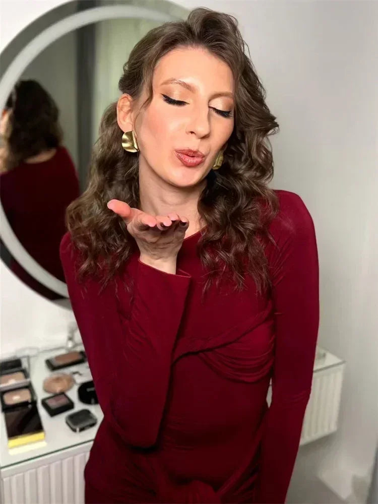 Vestido maxi sexy plisado para mujer de Tossy con retazos y manga larga ajustada