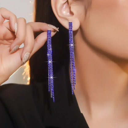 Pendientes largos con borlas de cristal y diamantes de imitación brillantes de 4 líneas TREAZY para mujer, pendientes colgantes para bodas y fiestas, pendientes de novia