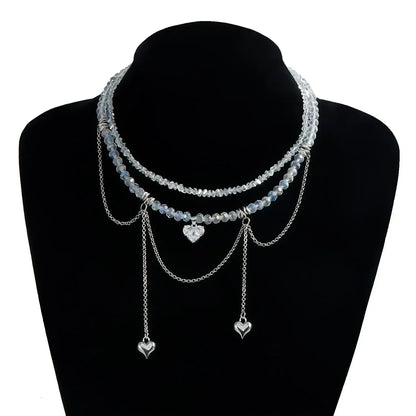 Collar de cuentas de corazón de moda para mujer, estilo bohemio, elegante, con cadena de cristal irregular, gargantilla Y2K, exquisito regalo de fiesta, accesorios de joyería