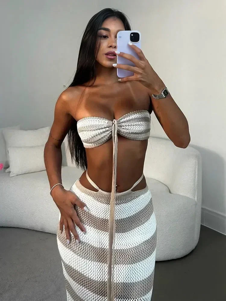 鉤針編織兩件式泳衣罩衫