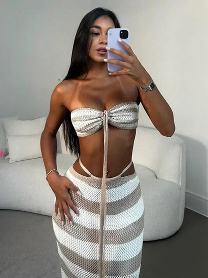 鉤針編織兩件式泳衣罩衫