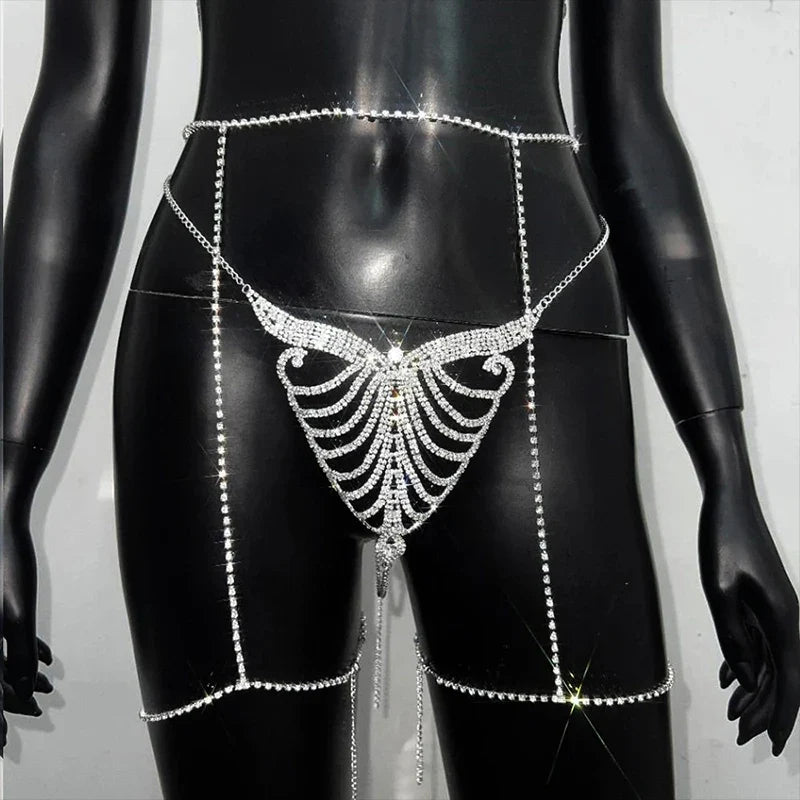 Rhinestone Butterfly Body Chain Lingerie