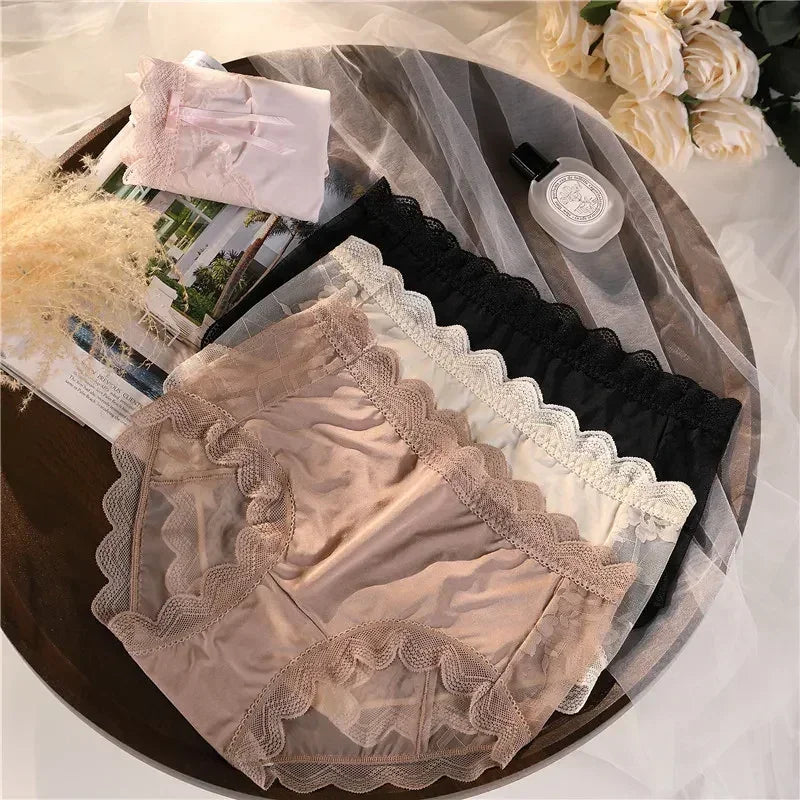 XL-3XL 大尺碼女士蕾絲內褲夏季透明鏤空三角褲女性性感內衣透氣內褲新款