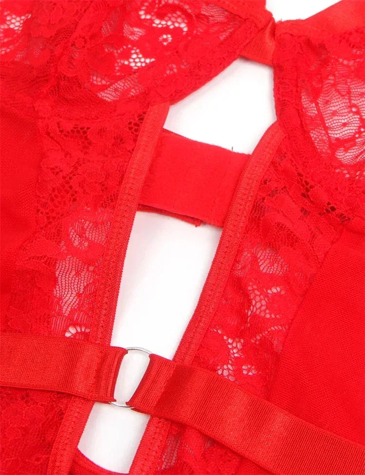 Comeondear 吊帶女式泰迪連身衣性感加大尺寸連身褲內衣鋼圈蕾絲吊襪帶緊身衣修身連身睡衣