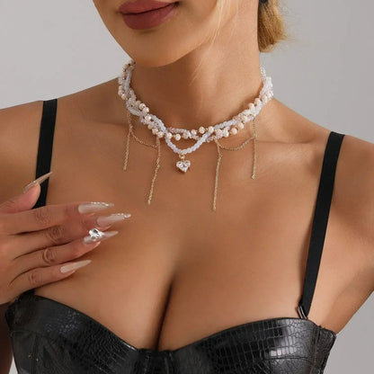 Collar de cuentas de corazón de moda para mujer, estilo bohemio, elegante, con cadena de cristal irregular, gargantilla Y2K, exquisito regalo de fiesta, accesorios de joyería