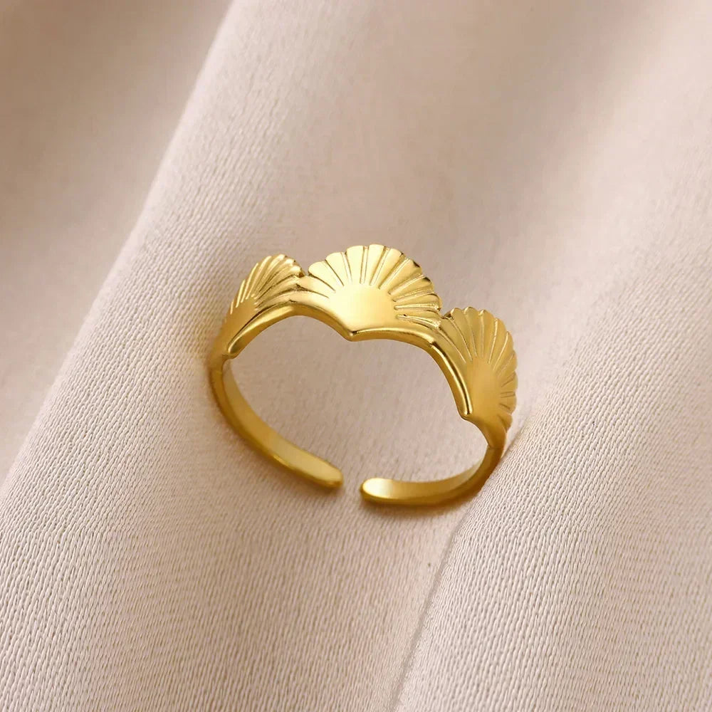 Anillos abiertos de acero inoxidable con forma de flor para mujer, joyería de moda para bodas, corazón, color dorado, anillo hueco geométrico, accesorios diarios, regalo