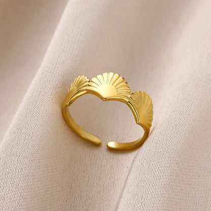 Anillos abiertos de acero inoxidable con forma de flor para mujer, joyería de moda para bodas, corazón, color dorado, anillo hueco geométrico, accesorios diarios, regalo