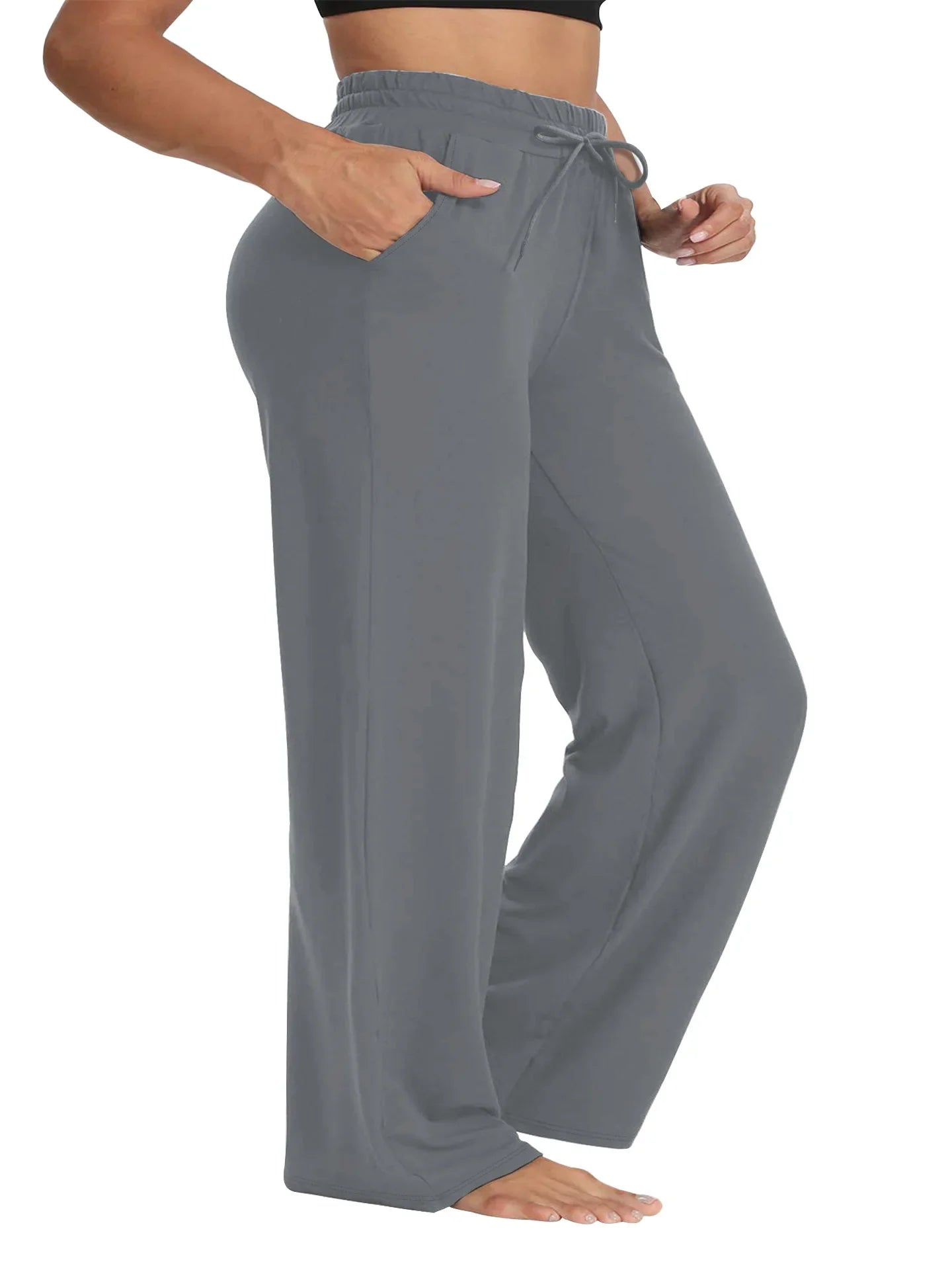 Plus Size Wide Leg  European Fit Straight Pockets Loose Elastic Waist Pants