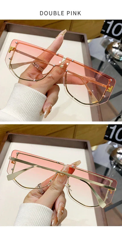 Gafas de sol con montura integrada, de alta gama, sin montura, nuevas gafas de sol de metal poligonales, gafas de moda 90288