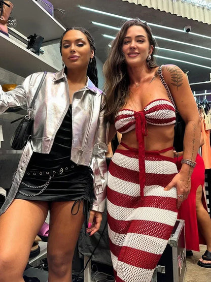 鉤針編織兩件式泳衣罩衫