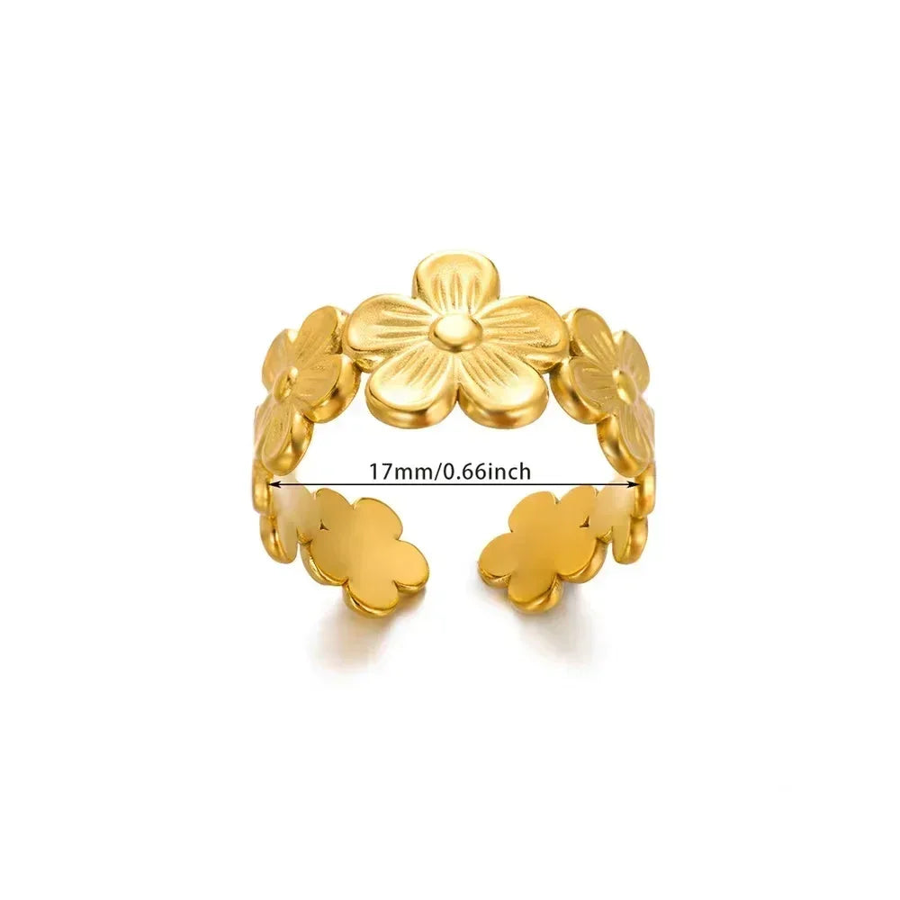 Anillos abiertos de acero inoxidable con forma de flor para mujer, joyería de moda para bodas, corazón, color dorado, anillo hueco geométrico, accesorios diarios, regalo