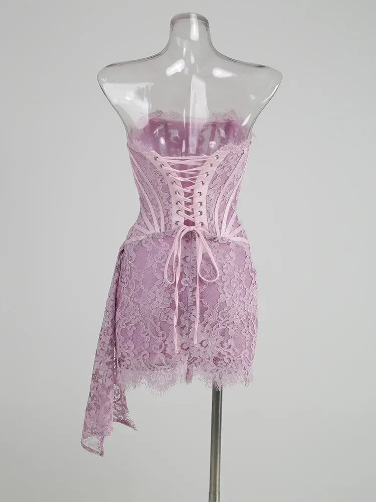 性感蕾絲透視拼接緊身胸衣連身裙