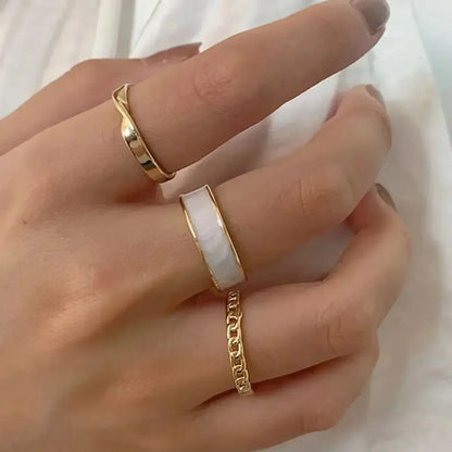 Juego de 3 anillos abiertos ajustables para mujer, con esmalte blanco y verde, con diseño geométrico, joyería punk moderna y con personalidad.