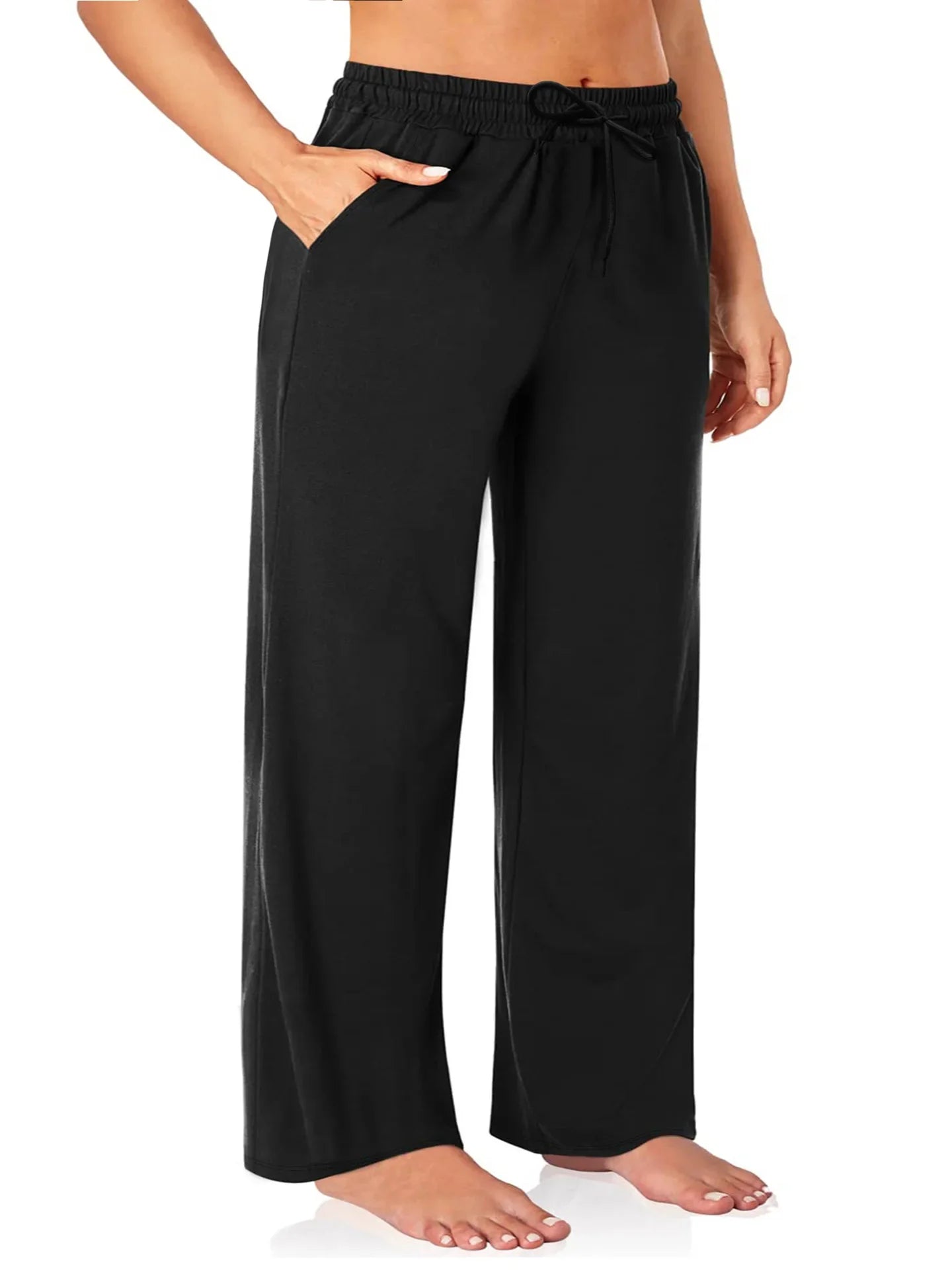 Plus Size Wide Leg  European Fit Straight Pockets Loose Elastic Waist Pants