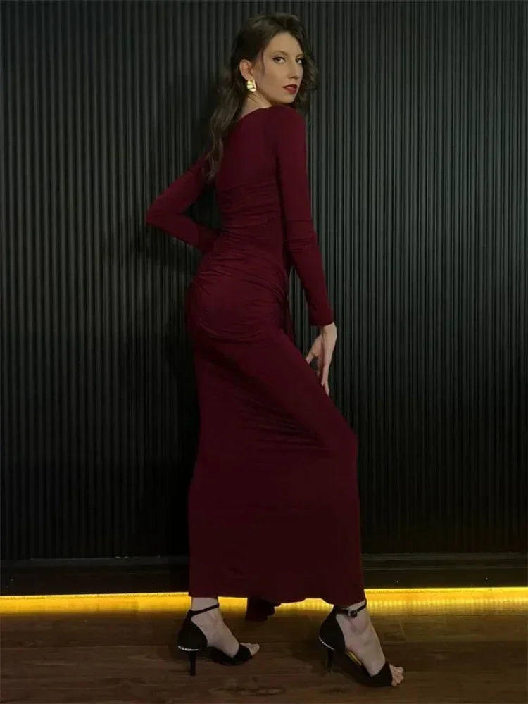 Vestido maxi sexy plisado para mujer de Tossy con retazos y manga larga ajustada