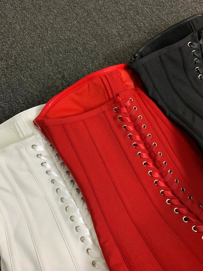 Real Photos Women New Bandage Dress Strapless Laced Up Back Flowers Hem Bodycon