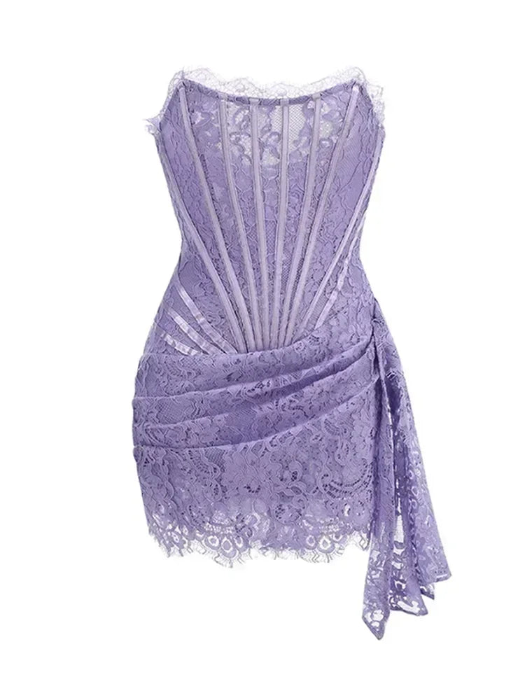 性感蕾絲透視拼接緊身胸衣連身裙