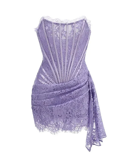 性感蕾絲透視拼接緊身胸衣連身裙