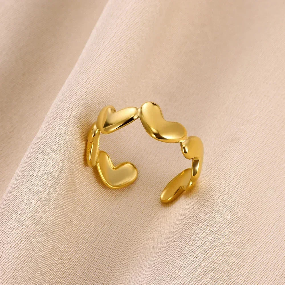Anillos abiertos de acero inoxidable con forma de flor para mujer, joyería de moda para bodas, corazón, color dorado, anillo hueco geométrico, accesorios diarios, regalo
