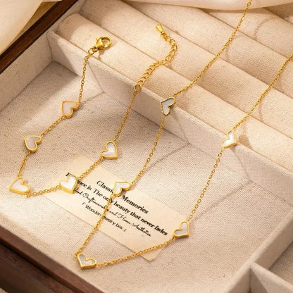 ANENJERY - Collar, pulsera y pendientes de acero inoxidable 316L con forma de corazón y concha para mujeres y niñas, conjunto de joyería sencilla de moda, regalos al por mayor