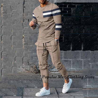 Men Long Sleeved T Shirt+Trousers Tracksuit 2 Piece