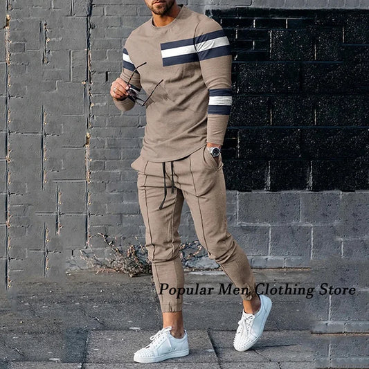 Men Long Sleeved T Shirt+Trousers Tracksuit 2 Piece