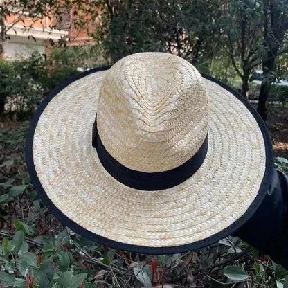 2024年新女士時尚度假沙灘防紫外線寬簷草編遮陽帽，夏季旅行巴拿馬帽，戶外批發