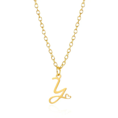 Collar de acero inoxidable con colgante de corazón y 26 letras iniciales para mujer, color dorado, con alfabeto de la A a la Z, regalo de cumpleaños