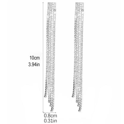 Pendientes largos con borlas de cristal y diamantes de imitación brillantes de 4 líneas TREAZY para mujer, pendientes colgantes para bodas y fiestas, pendientes de novia