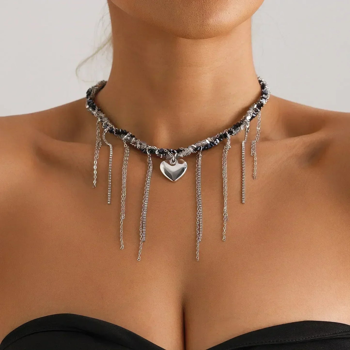 Collar de cuentas de corazón de moda para mujer, estilo bohemio, elegante, con cadena de cristal irregular, gargantilla Y2K, exquisito regalo de fiesta, accesorios de joyería