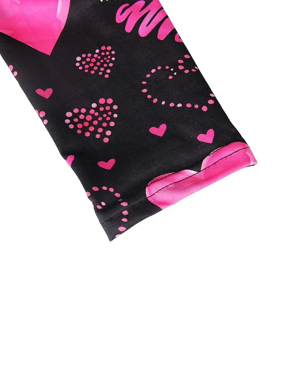 Mono de manga larga para mujer, para San Valentín, ajustado, con cuello en V, estampado de labios y corazones, abotonado, corto, para dormir en interiores